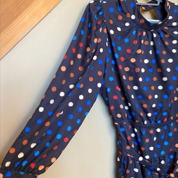 Maggy London Polka Dot Long Balloon Sleeve Dress With Cutout Back and Tie Waist - Picture 7 of 11